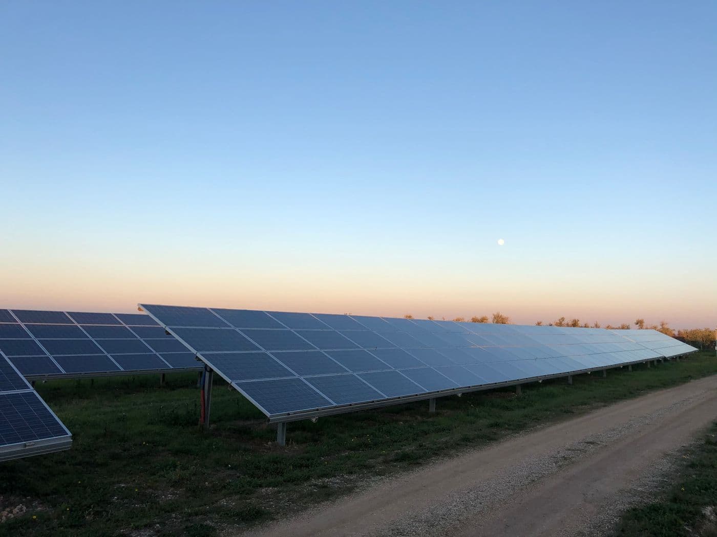 Rangées de modules d'une centrale au sol